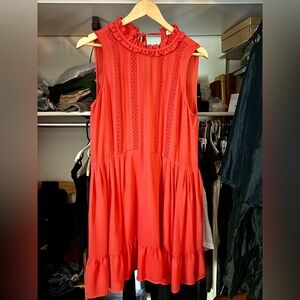 Anthropologie Sunday Best Chiffon Eyelet Dress in Poppy Red - Size Medium